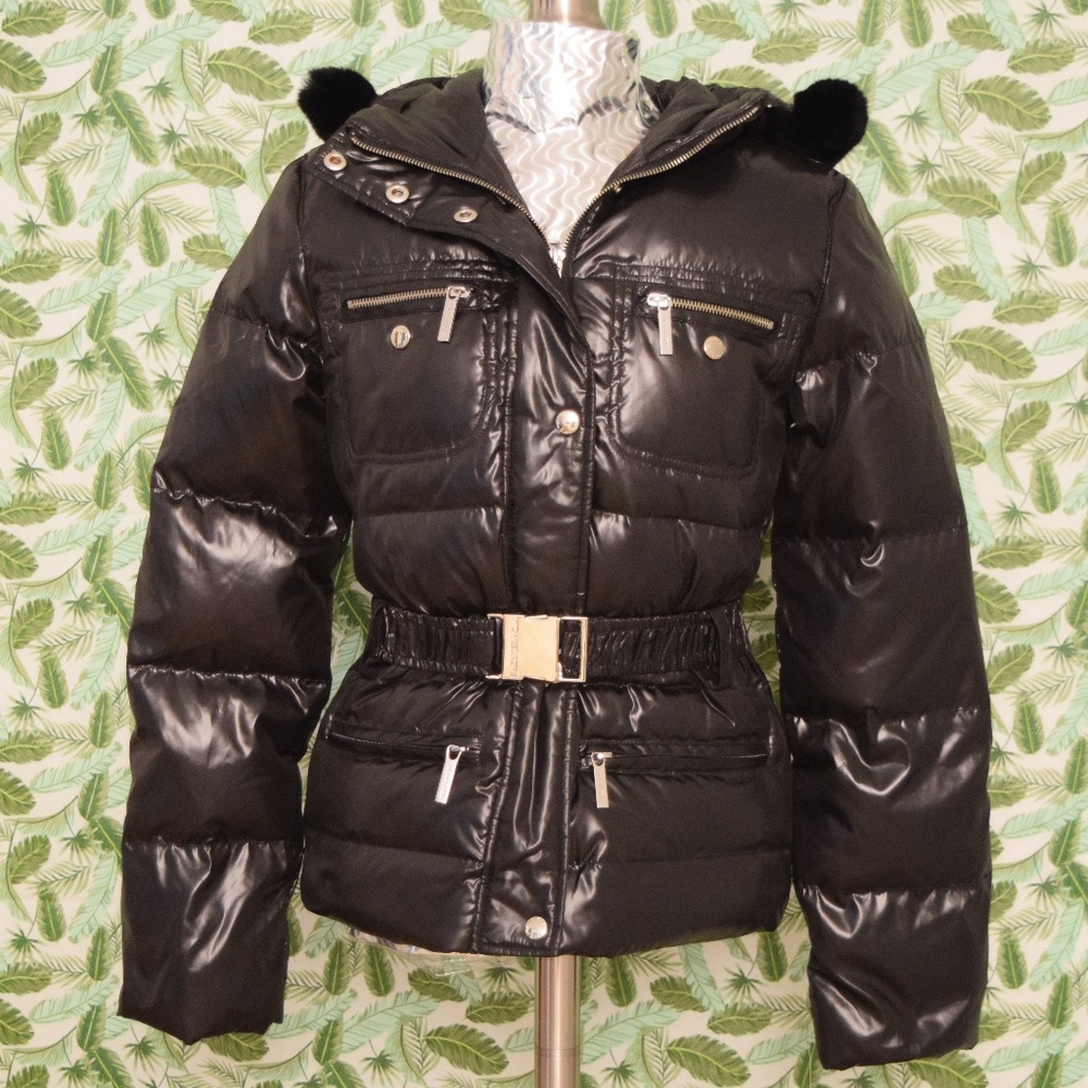 NWT MICHAEL KORS Genuine Fur Down Black Puffer Jacket | Size XS